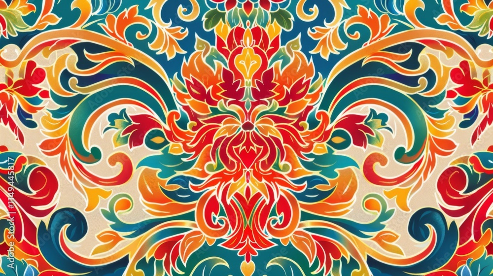 Vibrant Thai Pattern in Bright Colors Vibrant Thai Pattern in Bright Colors