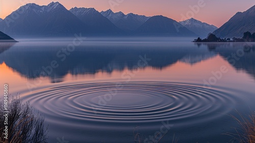 Fototapeta Naklejka Na Ścianę i Meble -  sunrise in the mountains , serene lake covered