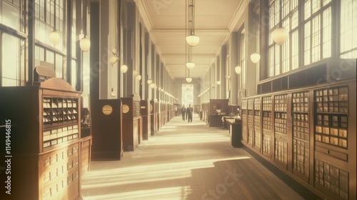Nostalgic 1920s Post Office - Vintage Mailboxes, Postal Workers Sorting Letters, Community and Communication
