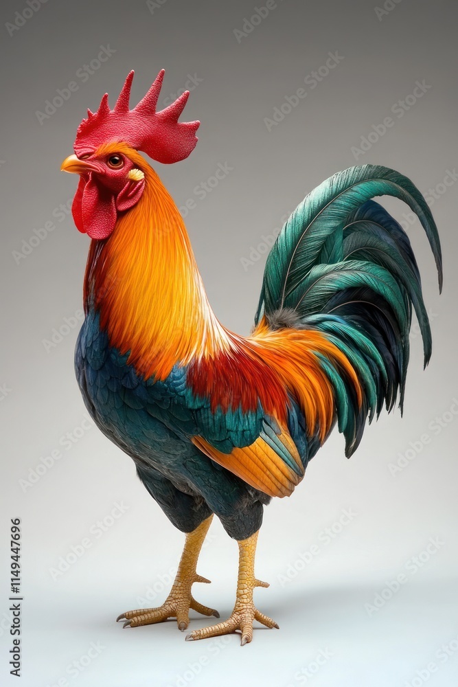 Fototapeta premium A colorful, intricately carved rooster sculpture showcasing vibrant feathers and details.