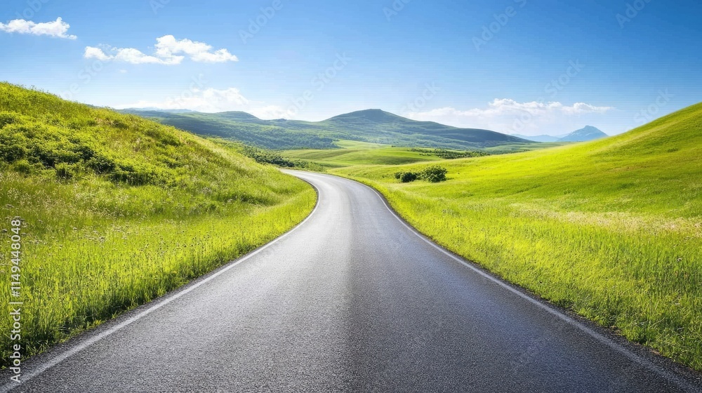 Naklejka premium This inspiring winding road stretching into the distance, reminding you to embrace the journey of life and enjoy every step along the way