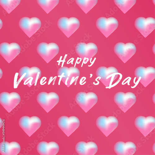 A Soft glowing heart banner vector design for the central focus, with pastel gradients of pink, blue, and white. with text Happy Valentine Day. A solid pink backdrop complements