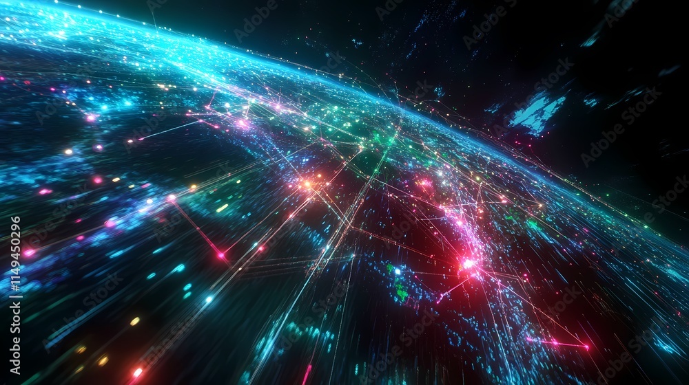 Obraz premium Vibrant Abstract Digital Universe with Bright Lights and Energy Flowing in Space