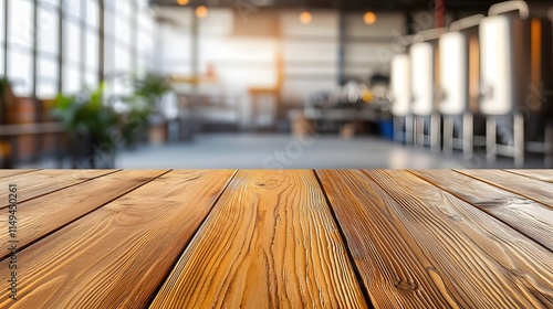Wallpaper Mural Wooden Table with Blurred Brewery Background in Modern Industrial Setting Torontodigital.ca