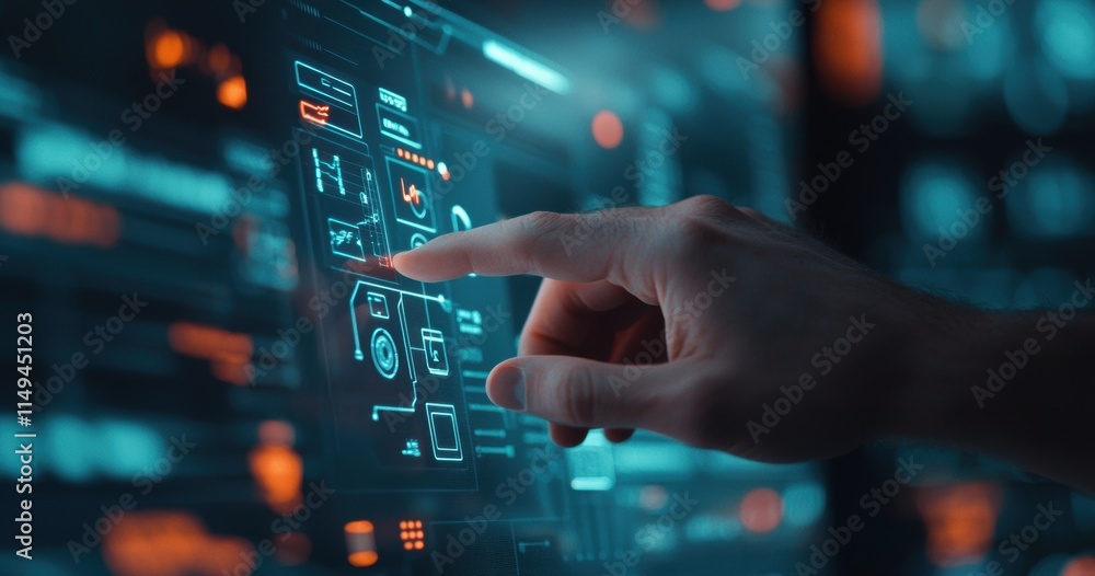 Futuristic Hand Interaction with Digital Touchscreen Interface Futuristic Hand Interaction with Digital Touchscreen Interface