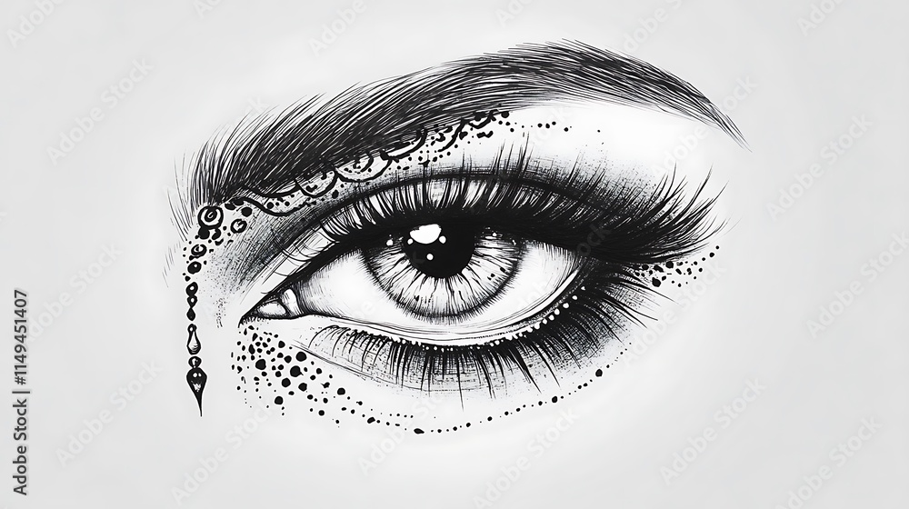 Obraz premium Intricately Drawn Eye Illustration: Detailed Monochromatic Sketch. AI Generated