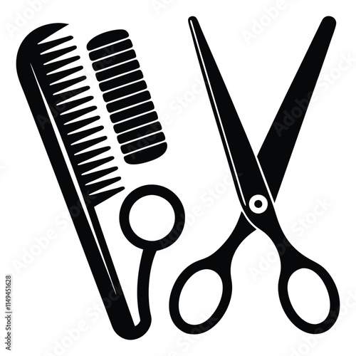 scissors-and hairbrush icon black silhouette