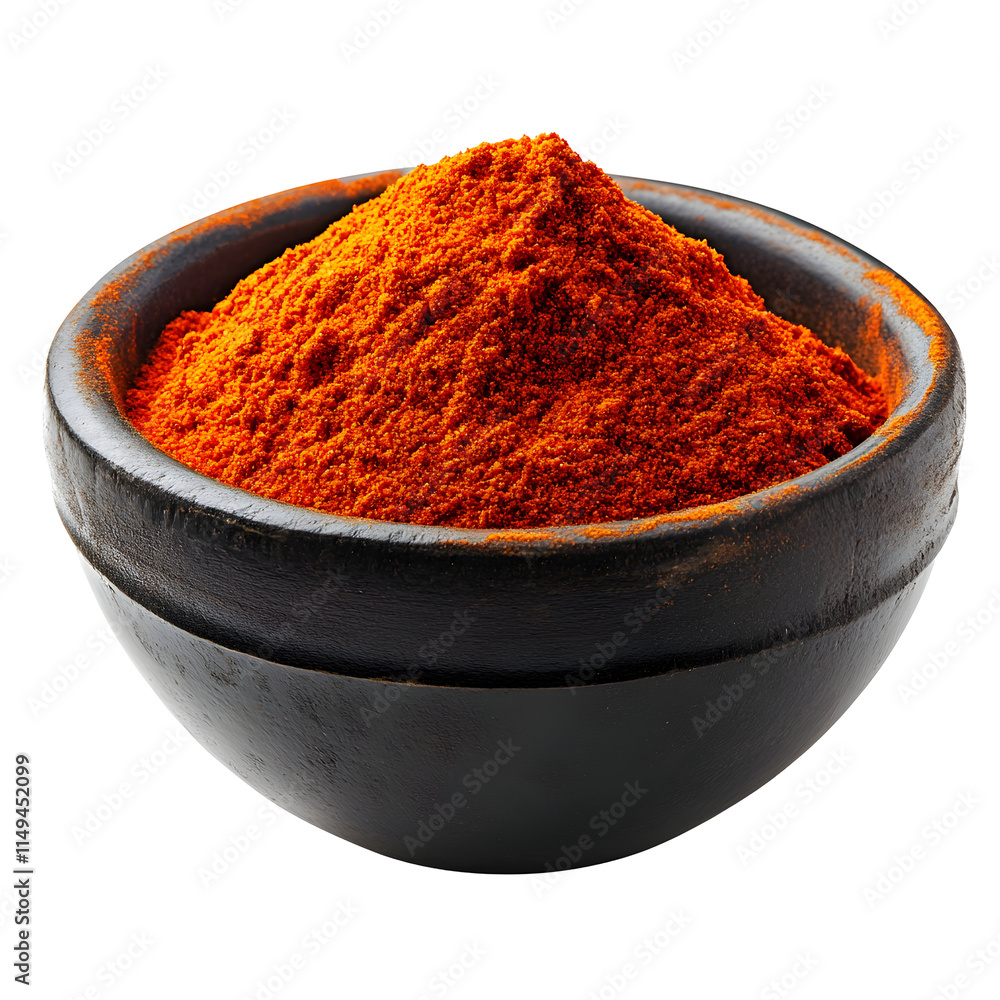 Spicy Red Chili Powder in Bowl, Isolated on White Background Spicy Red Chili Powder in Bowl, Isolated on White Background