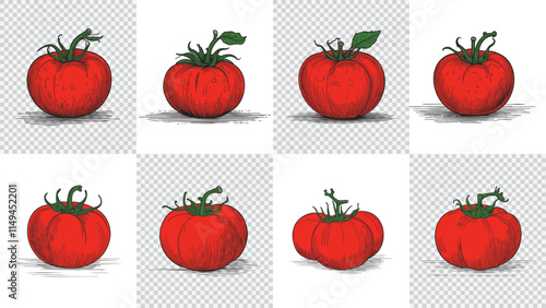 Set of Hand-Drawn Tomato Illustrations with Vintage Style