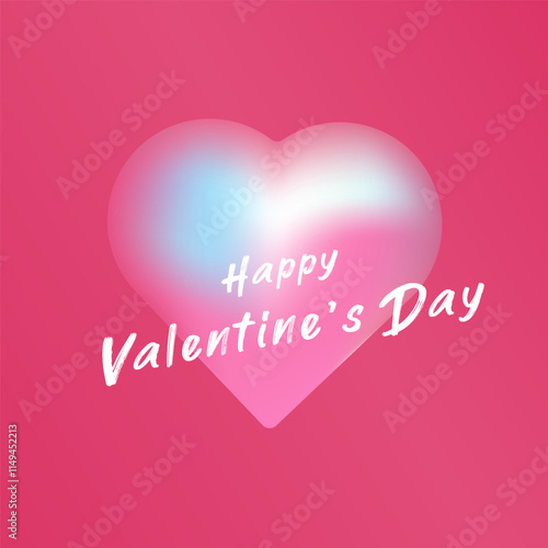 A soft, glowing heart is the central focus, with pastel gradients of pink, blue, and white. with text Happy Valentine Day is prominently displayed in a modern, casual font.