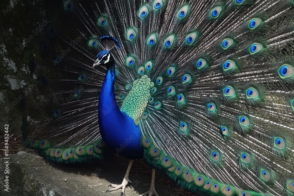 Obraz premium Majestic Peacock Displaying its Stunning Tail Feathers