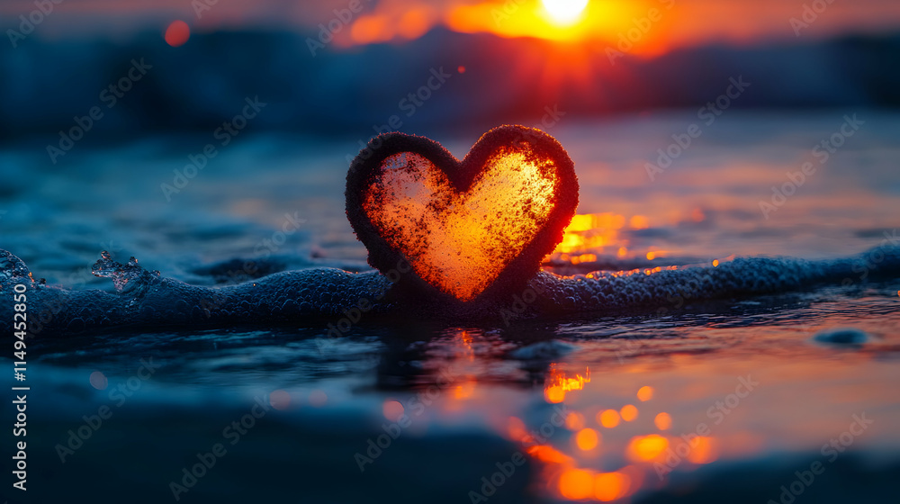Fototapeta premium Sunset Heart Sand Art Beach Illustration