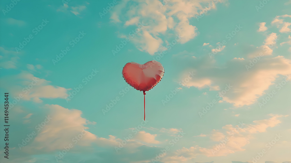 Fototapeta premium Heart Balloon in Pastel Sky Illustration