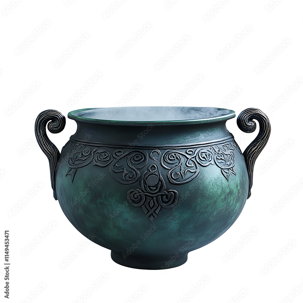 Ornate Cauldron Steaming, Isolated on White Background Ornate Cauldron Steaming, Isolated on White Background