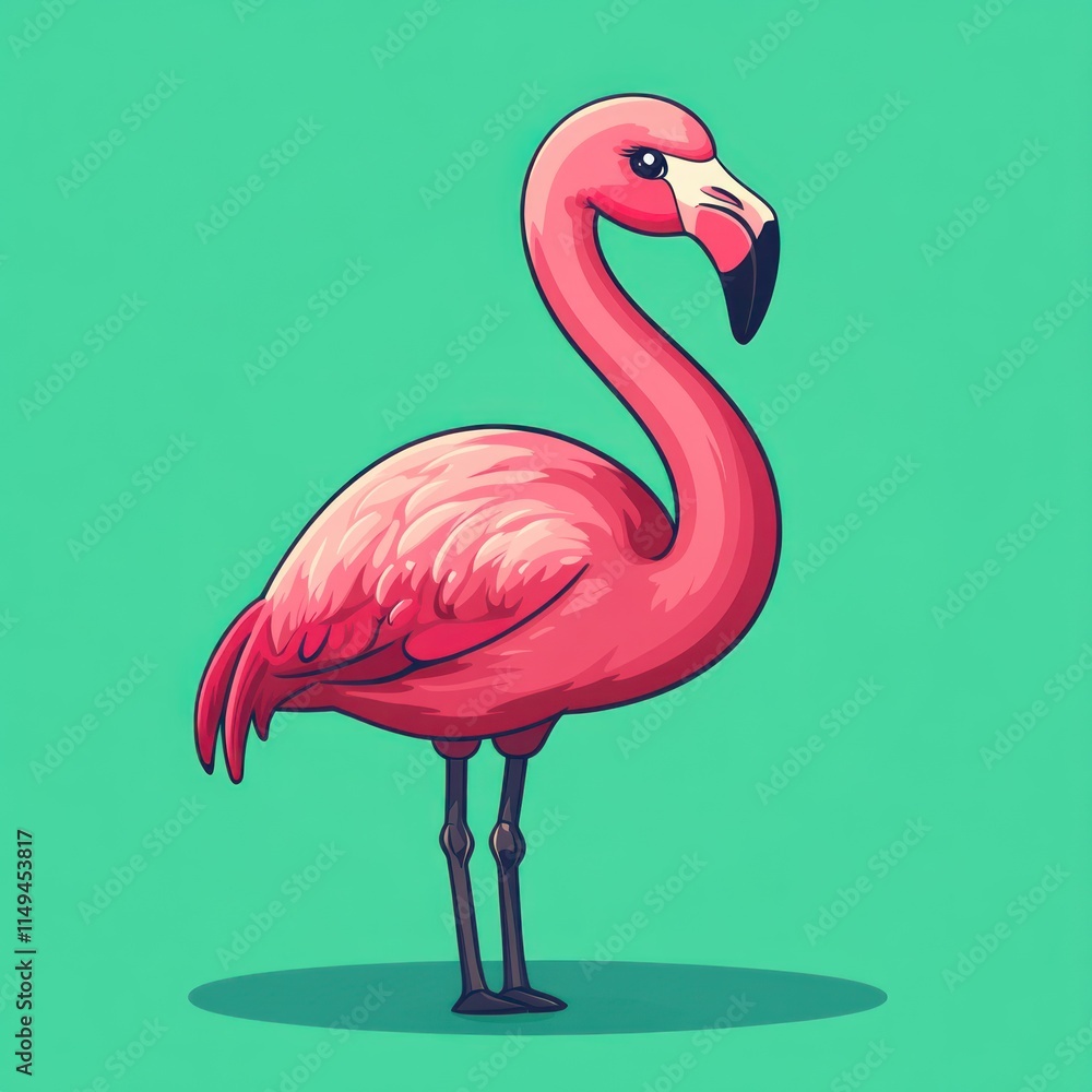 Fototapeta premium A Pink Flamingo Stands Against A Teal Background