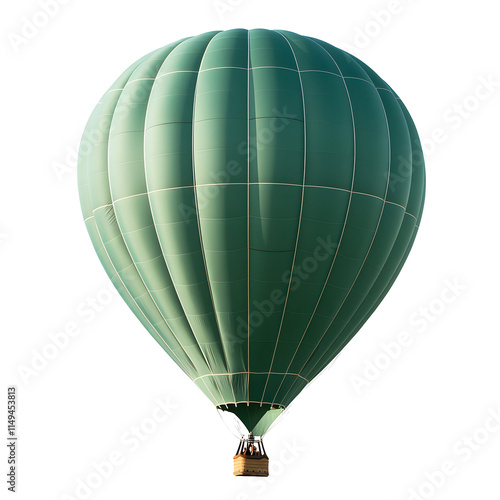 Green Hot Air Balloon Soaring, Isolated on White Background