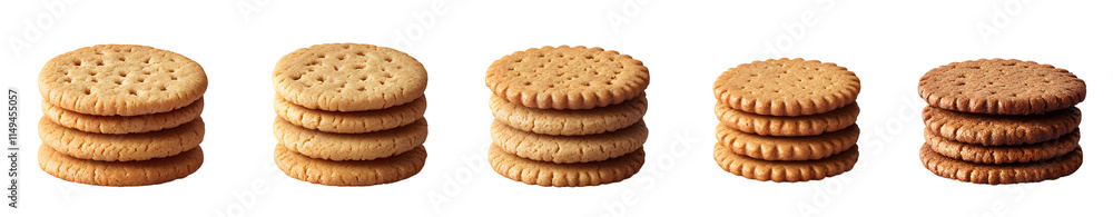 Stacks of Round Cookies Isolated on White Background Stacks of Round Cookies Isolated on White Background