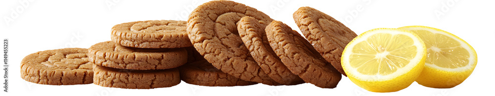 Stack of Brown Sugar Cookies with Lemon Slices Isolated on White Background Stack of Brown Sugar Cookies with Lemon Slices Isolated on White Background