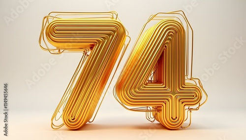 Golden Number 74: A 3D Render of Elegant, Intertwined Metallic Digits