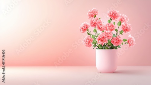 Wallpaper Mural Minimalist   carnations in a cute pastel-colored pot, contrasting gently against a light pink-lit backgrounds, creating a soft and joyful vibe. Torontodigital.ca