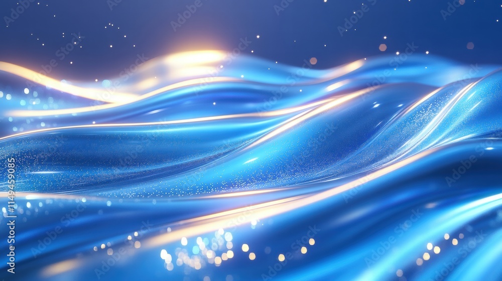 Fototapeta premium Abstract Blue Liquid Waves with Golden Lights