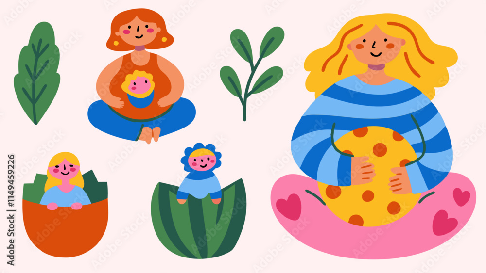 Naklejka premium Beautiful Stickers Celebrating Motherhood