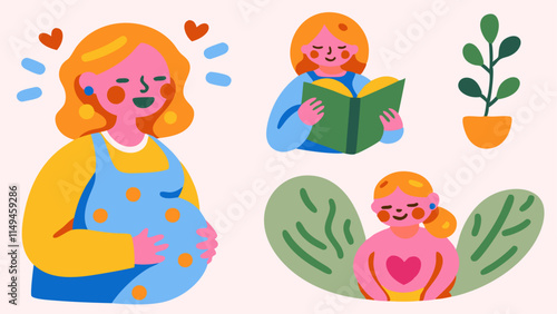 a set of stickers on the theme of motherhood