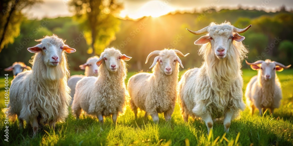 Fototapeta premium Angora Goat Photography: High-Resolution Images of Fluffy Goats, Adorable Angora Goat Pictures, Long Hair Goat Photos