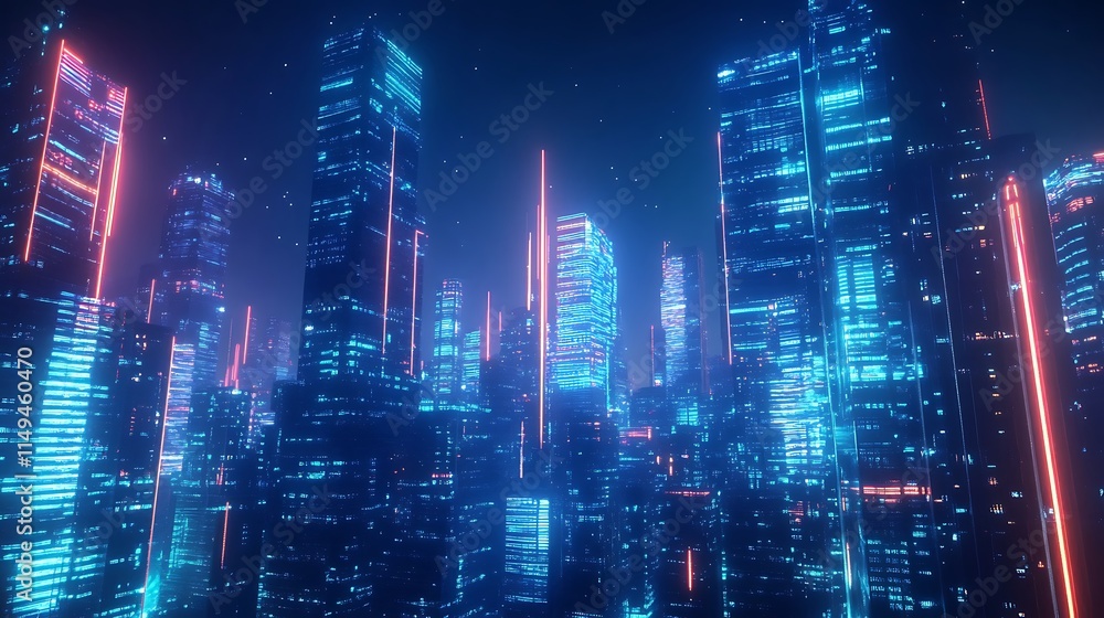Neon Lit Futuristic Cityscape At Night Neon Lit Futuristic Cityscape At Night