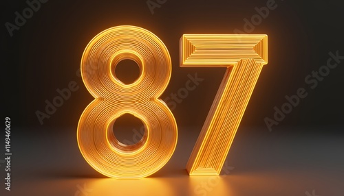 Glowing Golden Number Eighty-Seven 87, 3D Render photo