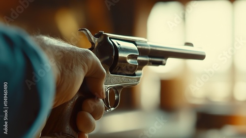 Close-up of a Hand Holding a Revolver photo