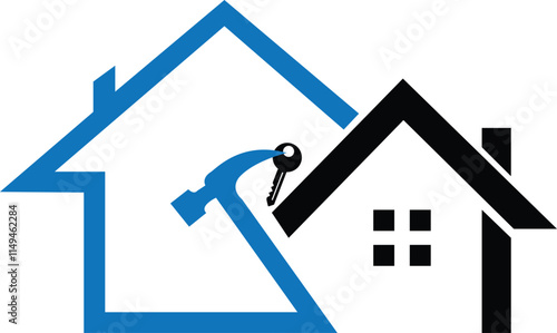  Vector home Real estate home logo repair, roofing, painting, construction, handyman, remodeling logo house icon  blue design