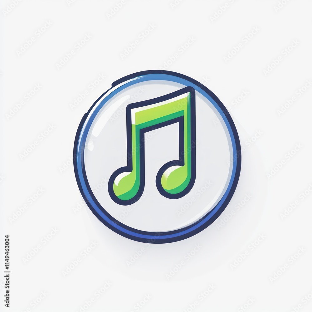 Green musical notes in a blue circle icon Green musical notes in a blue circle icon