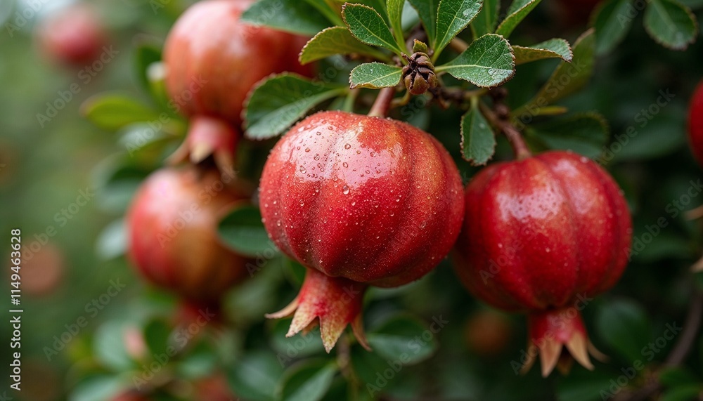 Close-up of fresh pomegranates on tree branches in Turkey Close-up of fresh pomegranates on tree branches in Turkey