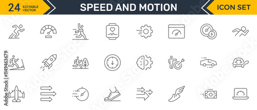 Set of outline Running Speed Icon Set. Dynamic icons capturing the essence of motion, sprinting, and velocity for fitness apps, sports branding, and training materials.