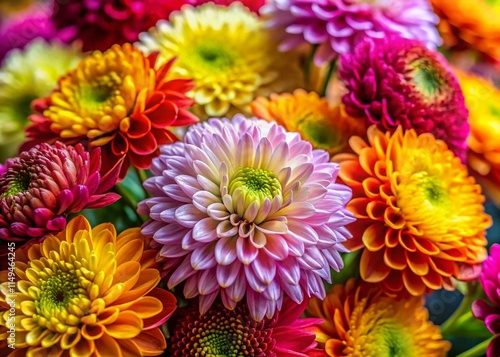 Panoramic Multicolored Chrysanthemum Bouquet Photography - Stunning Floral Arrangement Images