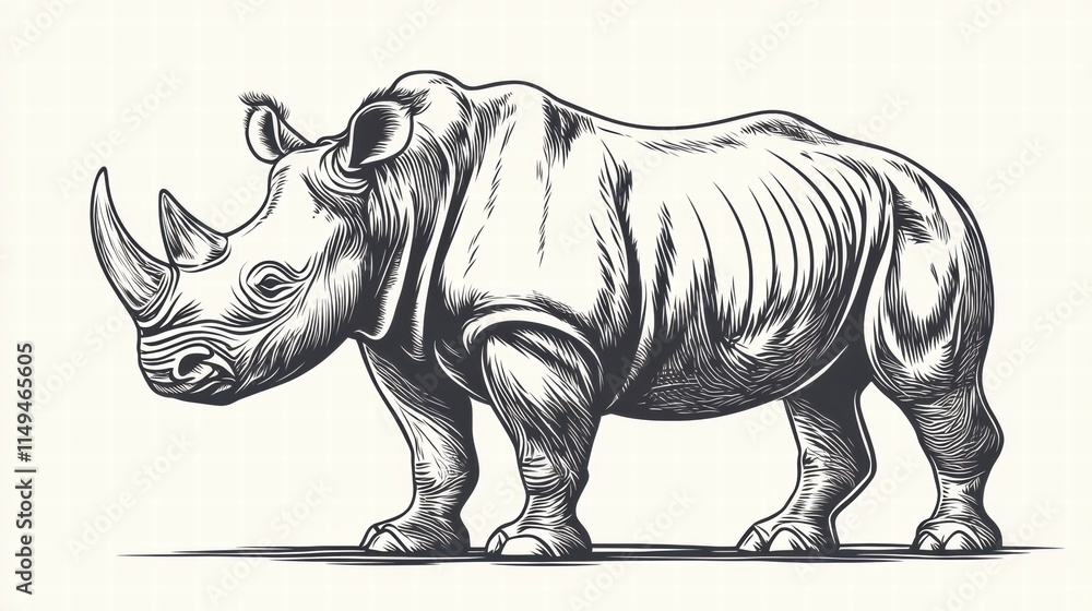 Fototapeta premium Rhinoceros Line Art Illustration
