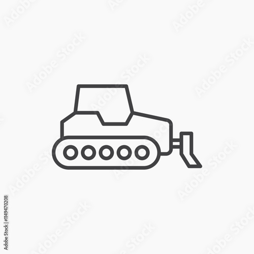 Bulldozer thin outlined vector icon.