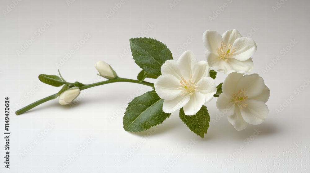 Obraz premium Delicate White Flowers and Buds on Branch