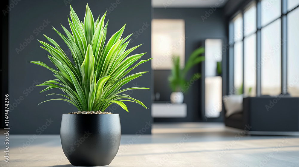 Vibrant green plant in modern minimalist living room with natural light Vibrant green plant in modern minimalist living room with natural light