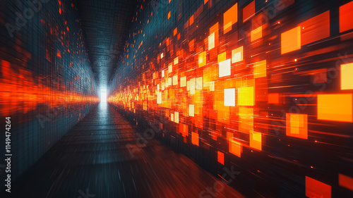 Wallpaper Mural A long hallway with orange squares on the wall Torontodigital.ca