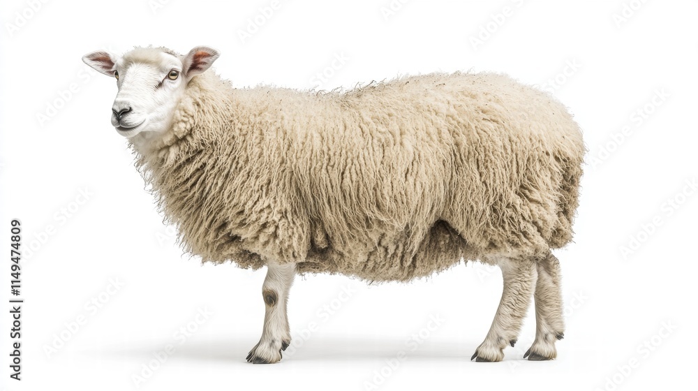 Fluffy Sheep Standing Against White Background Fluffy Sheep Standing Against White Background