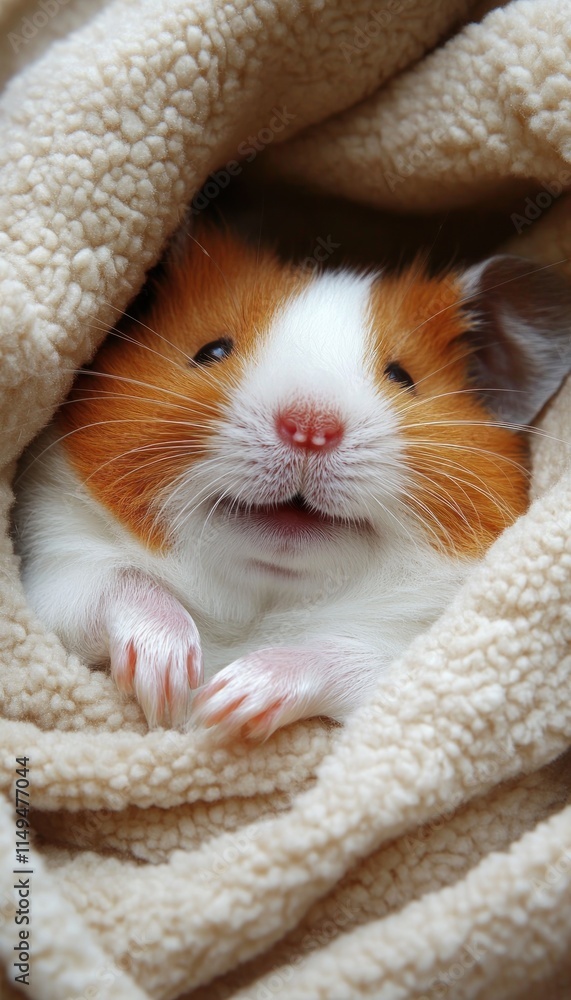 A cute guinea pig peeking out from a cozy blanket, exuding warmth and happiness. A cute guinea pig peeking out from a cozy blanket, exuding warmth and happiness.
