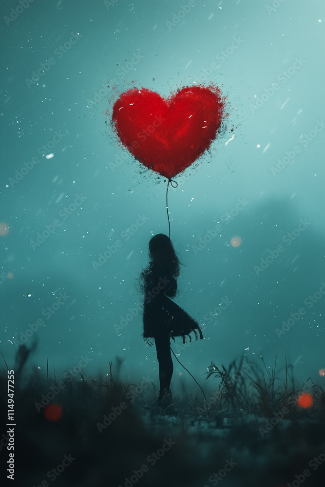 Obraz premium A woman is holding a red balloon heart