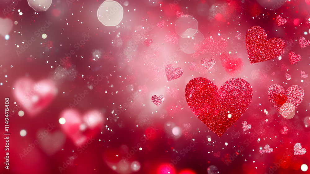 Sparkling red hearts on a glittery background for valentine's day Sparkling red hearts on a glittery background for valentine's day