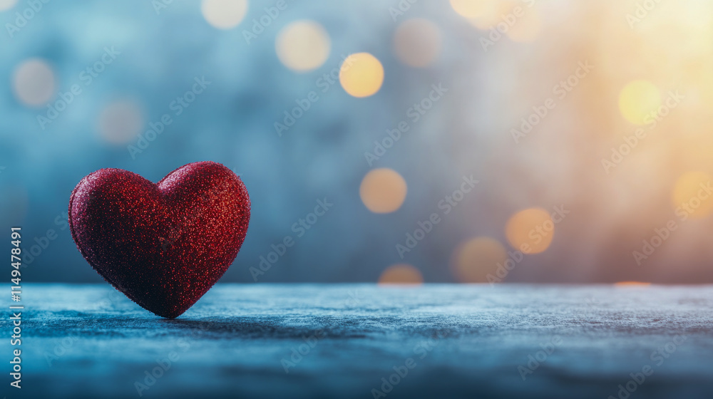 Obraz premium Sparkling red heart against glowing bokeh background for romantic themes
