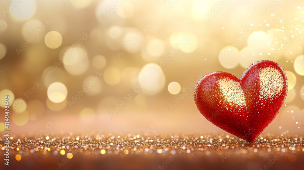 Fototapeta premium Glittering red heart with bokeh background symbolizing love and romance