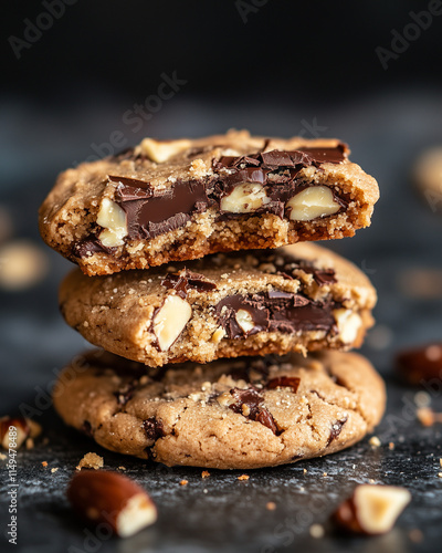 classic New York cookies, studio food photography in a medium shot, showcasing their rich texture  perfect for bakery promotions, dessert menus, or food blogs,  lassic American treats 