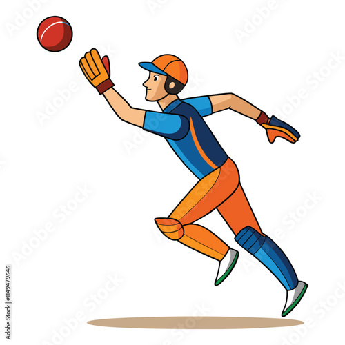 wicket keeper making a catch on white background