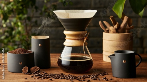 Stylish Coffee Setup with Dripper and Fresh Grounds photo